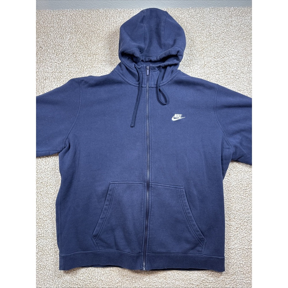 Nike Full Zip Hoodie Mens XXL Navy Blue Swoosh Fleece Sweatshirt 804389-451